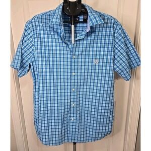 Chaps Men's XL Button-Down Short Sleeve Shirt Easy Care Blue Plaid